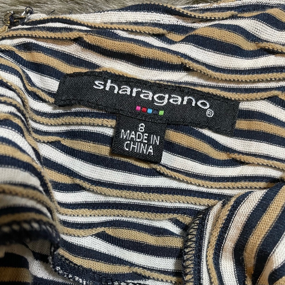 #0142 Sharagana abstract w/ textured pattern short sleeve dropped waist dress -8 - Picture 7 of 10